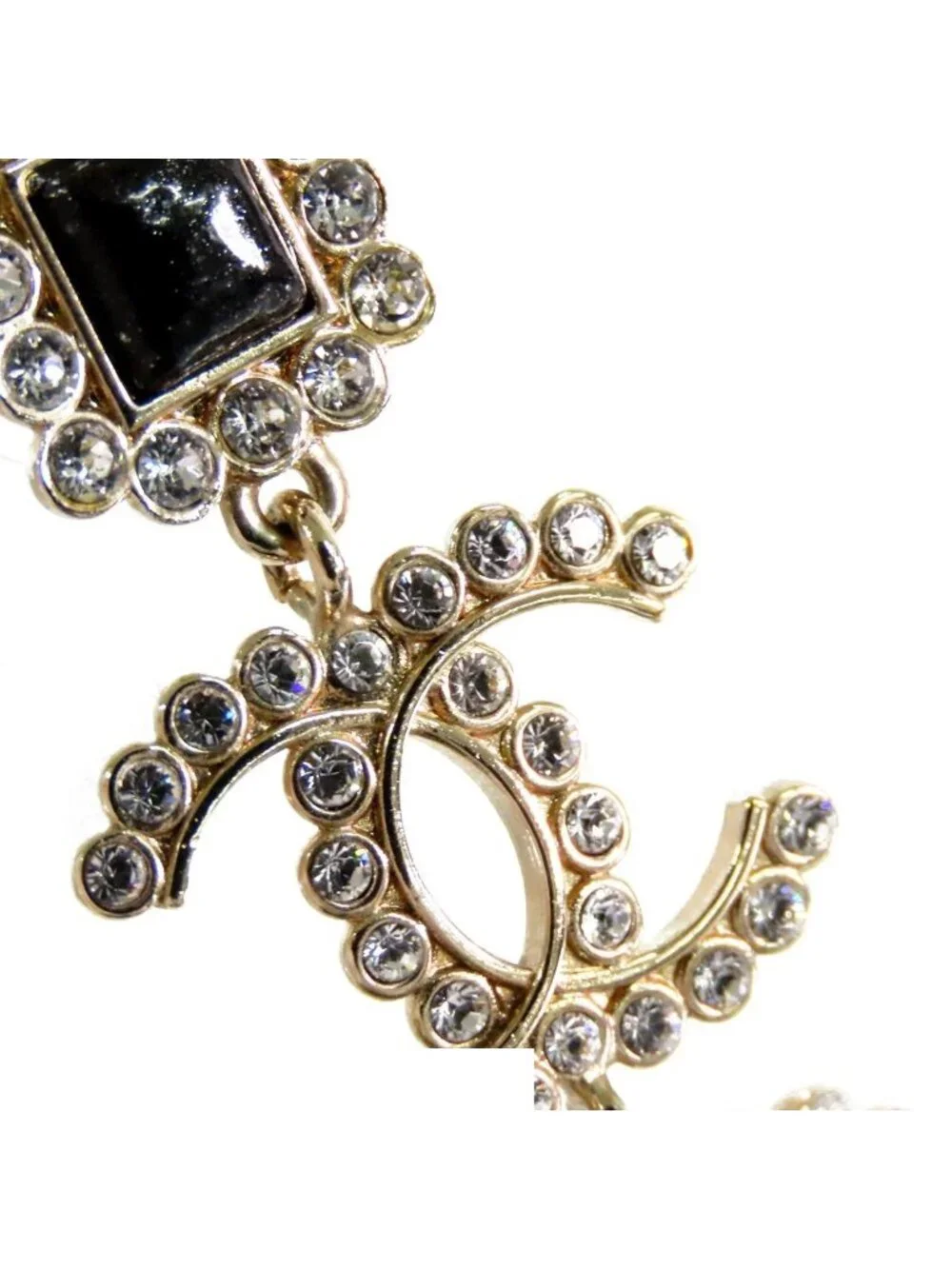 Chanel Drop Earrings Gold Metal Rhinestone CC Logo